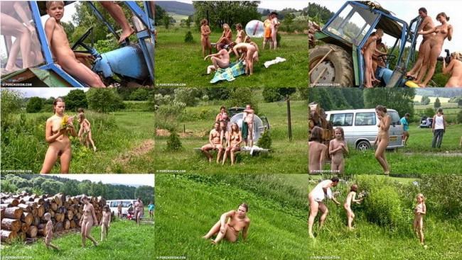 Family naturism video in nature - Grassy outdoor fitness Family naturism video in nature - Grassy outdoor fitness